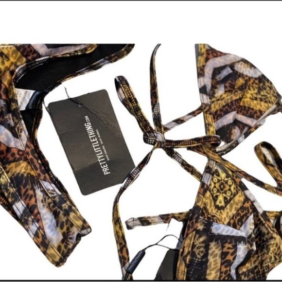 NWT pretty little things Brown Tribal Print Triangle Bikini Top & bottom… - Picture 5 of 8